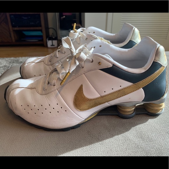 Nike Shoes - Nike Shox White + Gold Running Athletic Sneakers